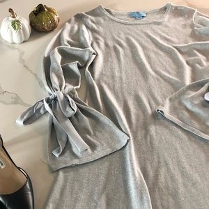 NWT CeCe Gray Sweater Dress with Bow Bell Sleeve S
